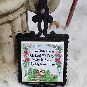 Vintage Cast Iron Trivet with Blessing Tile made in Japan